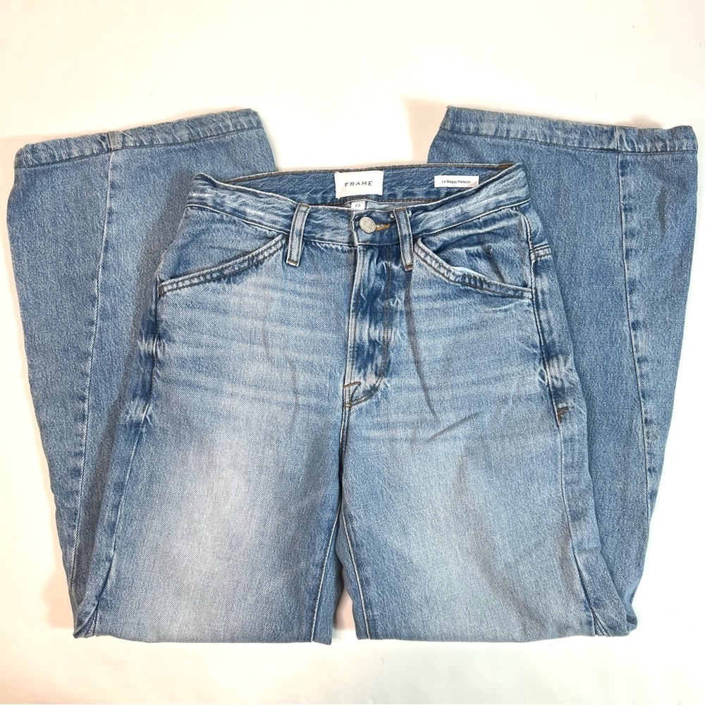 FRAME Denim Le Baggy Palazzo Jeans in Iceberg Flat Size 23 - Picture 4 of 15